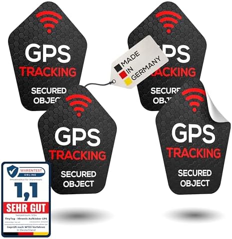 TinyTag Hinweis-Aufkleber für GPS Tracker als Fahrrad Diebstahlschutz 4 STK | Warn-Sticker und Fahrrad Aufkleber als Diebstahlschutz. Für eBike E-Scooter Motorrad Koffer. UV- und w