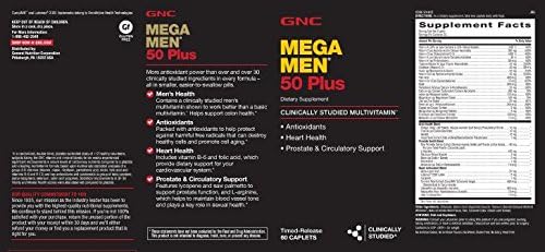 GNC Mega Men 50 Plus Daily Multivitamin for Men | Supports Memory Function, Prostate, and Heart Health | 60 Count
