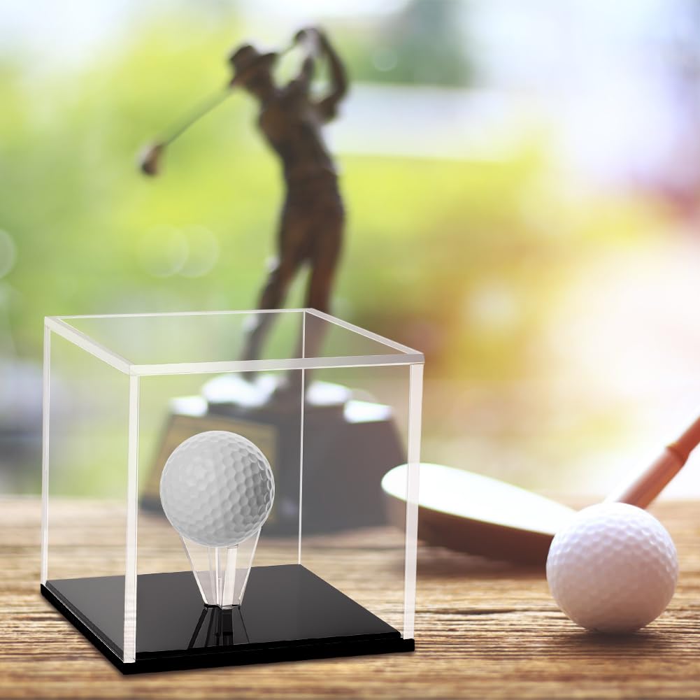 FINGERINSPIRE Espositore per Palline da Golf in Acrilico 7,6x7,6x7,6 cm Custodia per Palline da Golf a cubo Trasparente con Base Nera Scatola di immagazzinaggio per Palline da Golf Singole