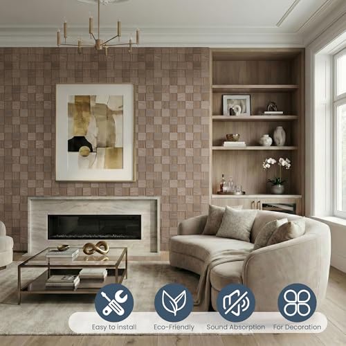 Paneles acústicos de pared 3D SMARTSTANDARD Mosaic 4 piezas 23.6" x 23.6", nogal miniatura 2