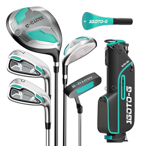 1GoTo-G 7 Pieces Golf Clubs Set for Women - Complete Womens Golf Clubs Full Set Right Handed Includes Stand Bag with Rain Hood, 1# Driver, 5# Hybrid, 7# PW# Irons and Putter