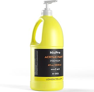 Nicpro Lemon Yellow Large Acrylic Paint Set (69 oz, 2040 ml) Rich Art Painting Supplies Non Toxic for Multi Surface, Canvas, Wood, Leather, Fabric Stone Craft, for Beginner & Artist with Pump