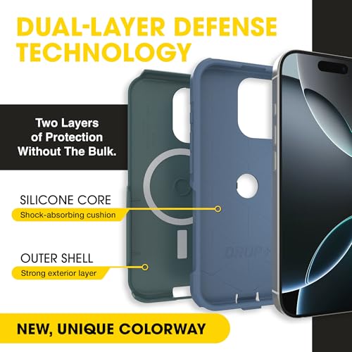 Image of OtterBox iPhone 16 Pro (Only) - Commuter Series Case - Built-in MagSafe - Thin, Dual-Layer, Pocket-Friendly, Port Cover - Saltwater Breeze (Sage /Blue)