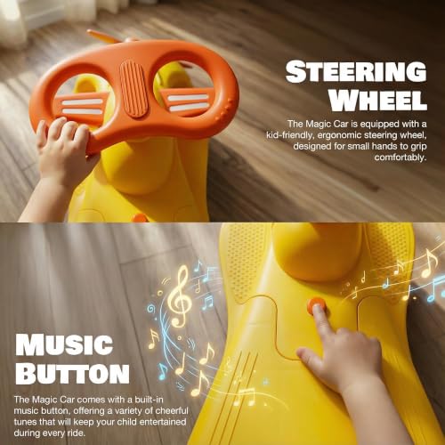 Image of Baybee Cruzo Baby Swing Car for Kids | Twister Push Ride on Car with RGB Lights & Music | 360 Rotation, Smooth Wheels, Indoor & Outdoor Magic Push Car for Boys & Girls, Age 2+ Years (Yellow)
