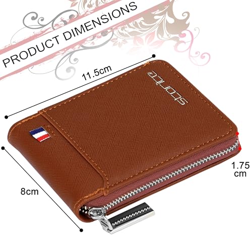 Storite PU Leather 9 Slot Vertical Credit Debit Card Holder Money Wallet Zipper Coin Purse for Men Women - Lightbrown (11.5 x 1.75 x 8 cm) (Image - 2)