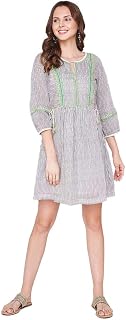 global desi Womens Key Hole Neck Striped A-line Dress
