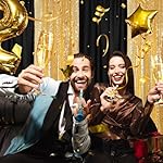 VitalCozy 4 Panels Backdrop Curtains 2 Pcs 4 x 10 ft Sequin Glitter 2 Pcs 7 x 10 ft Chiffon Photo Background Curtains for Graduation Wedding Birthday Party Decorations(Black, Gold) - Image 5