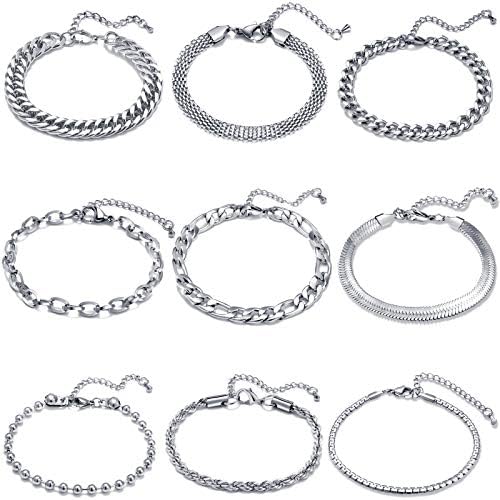17 MILE 9 Pcs Silver Chain Bracelet Set 