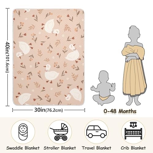 Image of Qilmy Cute Goose Flowers Baby Blanket for Boys Girls Kids with Soft Cotton, Cute Cozy Warm Nursery Receiving Swaddle Blanket for Toddler Infant Crib, 30 x 40 Inch