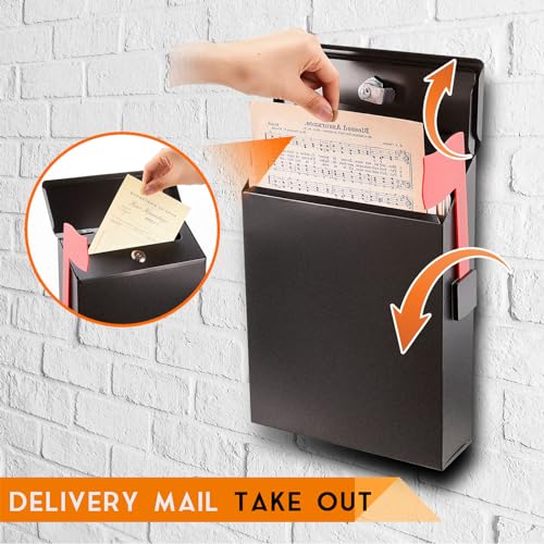 Image of Tandefio 2 Pcs Wall Mount Mailbox with Red Mailbox Flag Reflective Sticker Keys Outdoor Steel Rustproof Lock Post Boxes Outdoor, 11.4 x 8.7 x 2.6 Inches, Black