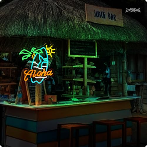 Image of Aloha Palm Tree Neon Sign Tiki Bar Neon Sign Hawaiian Decor for wall decor Beer Bar Pub Club Home Party Restaurant Dimmable USB Powered