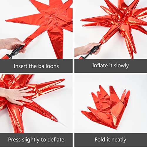 Image of PartyWoo Red Star Foil Balloons 6pcs Different Sizes Pack of 27 22 Inch Large Explosion Spike Mylar Balloons for Graduation Wedding Anniversary Birthday Bachelorette Engagement Party Decorations