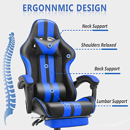 Ferghana Racing Style Pc Computer Chair,Computer Gaming Chair, E-Sports Chair,Ergonomic Office Chair With Height Adjustment,Retractable Footrest,Headrest And Massage Lumbar Support(Navy Blue) #TOP3
