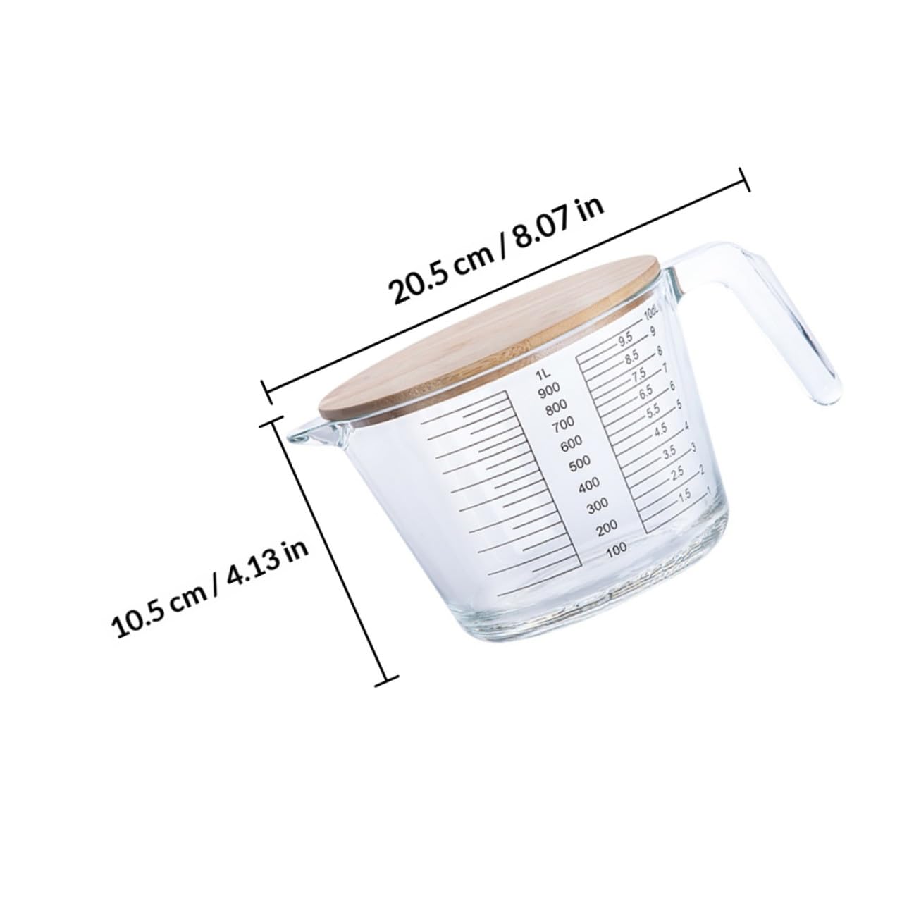 Tasse à Mesurer avec Couvercle en Bois en Verre Résistante la Chaleur Graduée pour et Huile, Facile à Nettoyer, Cuisine et Pâtisserie