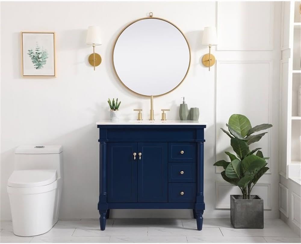 Elegant Decor Lexington 36" Solid Wood Single Bathroom Vanity in Blue