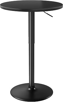 Furmax Bistro Pub Table Height Adjustable Round Bar Table 27.4-36 Inches, 360Swivel Cocktail Table for Dining Room, Party, Cafe 1, Black