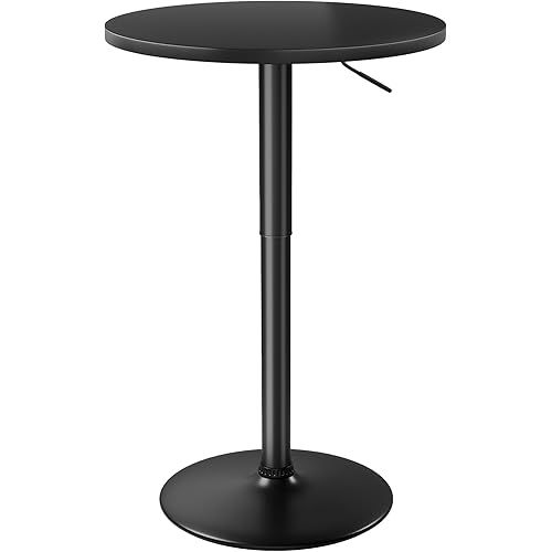 Furmax Bistro Pub Table Height Adjustable Round Bar Table 27.4-36 Inches, 360°Swivel Cocktail Table for Dining Room, Party, Café (1, Black)