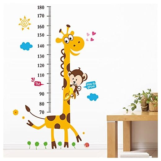 Tabla de medida pegatina de pared niños Carta de crecimiento etiqueta de la pared Medida Pegatinas de pared Dibujos Animados Búho, jirafa, León y mono Vinilo del árbol posters Desmontable para la guardería Decorativo Decoración (Árbol de la jirafa)