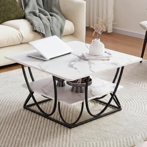 Image of Round Storage Coffee Table Contemporary Coffee Table for Living Room Wood Top with Metal Frame (SQ Black W)
