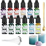 Canollo Kerzenwachs Farbe, 12 Farben Flüssig Kerzenfarbe für Kerzen Selber Machen, Kerze Farbe, Kerzen Selber Machen Set, für Sojawachs, Gelwachs, Paraffinwachs, Bienenwachs - je 10ml