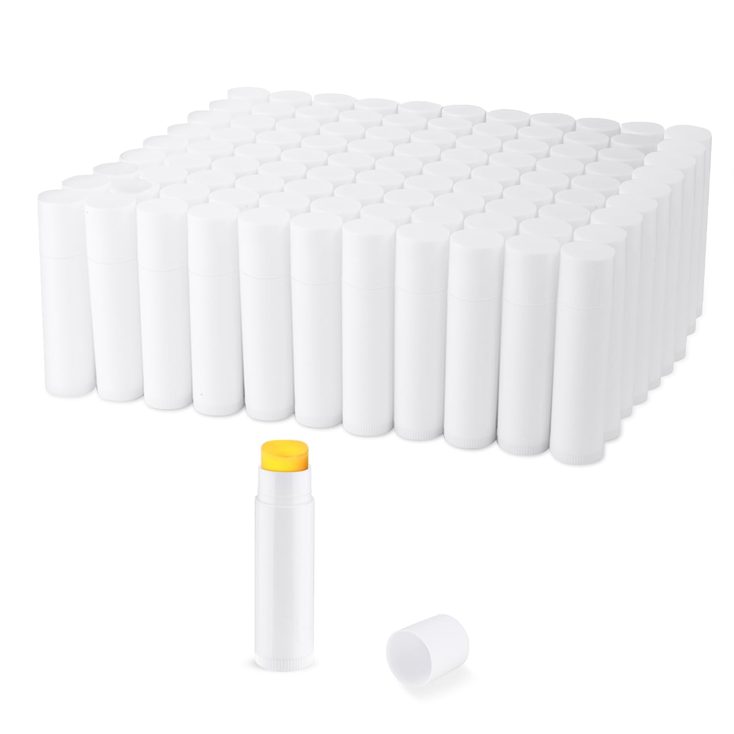 Leere Lippenbalsam-Tuben, nachfüllbar, Kunststoff, Lipgloss-Behälter, Reise-Lippenstift-Röhrchen, Chapstick-Röhrchen, Halter für selbstgemachten Lippenbalsam, Weiß, 100 Stück