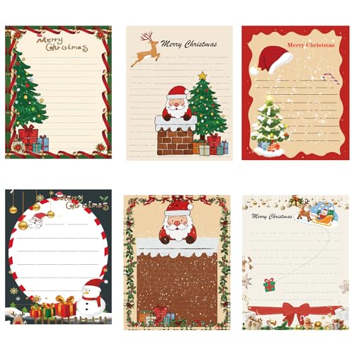 FANOST Kit de cartas a Papá Noel, papel de papelería de Navidad, 60 hojas A4, 6 estilos de diseños de doble cara, papel de escritura de letras de Navidad para niños y adultos, 8.5 x 11 pulgadas