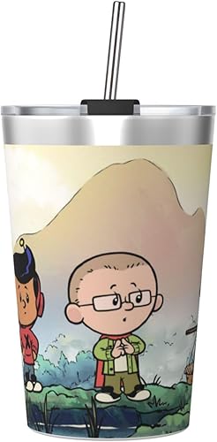 Xavier Anime Riddle And The Secret Museum - Vaso aislado de acero inoxidable de 12 onzas, taza de café de viaje de anime con tapas y pajillas, taza