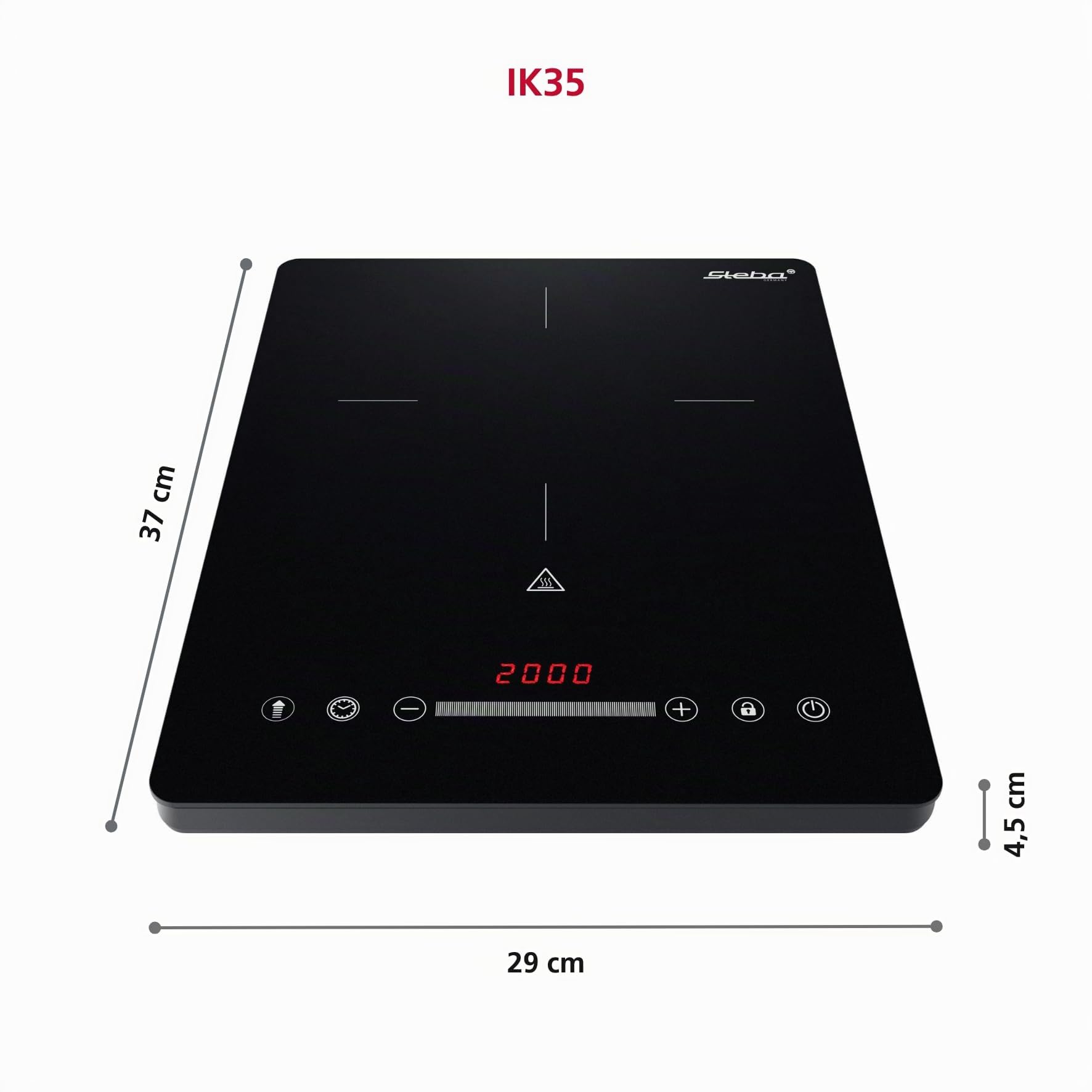 Steba IK 35 Ultra-Flat Induktionskochfeld 25 cm Mattglas | 9 Stufen, Slide & Touch, 200–2000 W, Timer, Booster & Kindersicherung