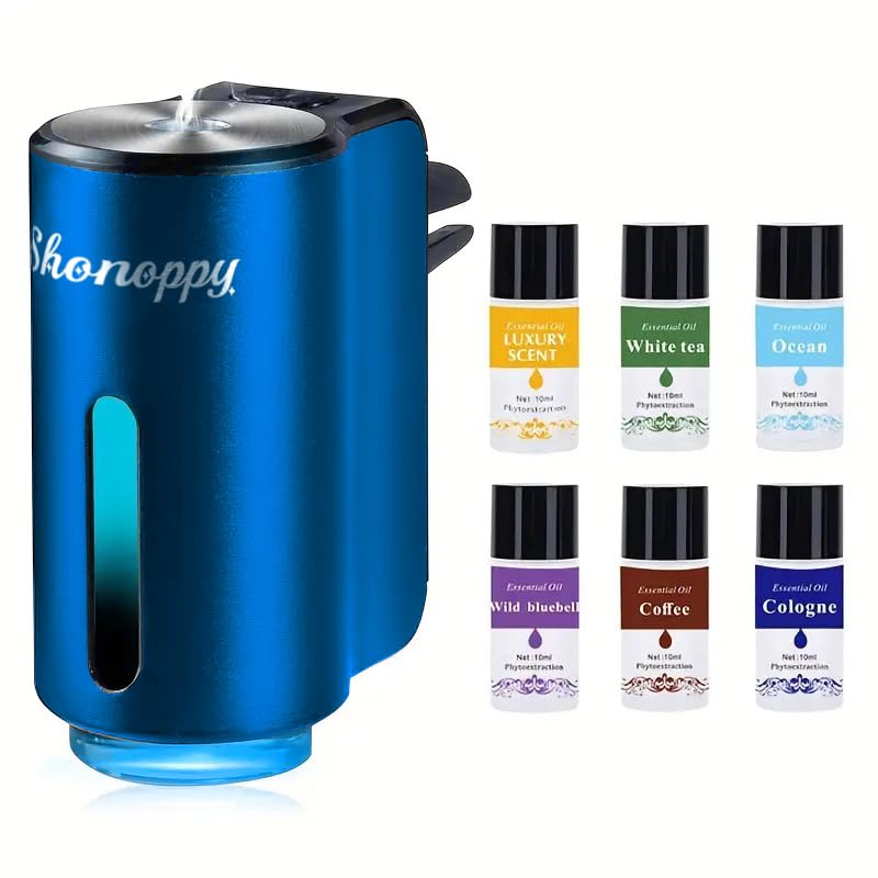 Smart Air Freshener Car,Portable Car Vents Smart Car Aromatherapy,Car Aromatherapy Machine Rechargeable,with 3pcs Cologne Aromatherapy Oil, Blue