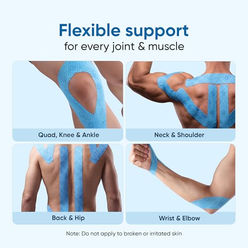 Image of Frido Kinesiology Tape for Sports Injury Pain Relief, Muscle and Joint Support | Waterproof Cotton Elastic Athletic Tape with Stretch Indicators | K Tape For Knee, Ankle, Arm & Shoulder | Light Blue