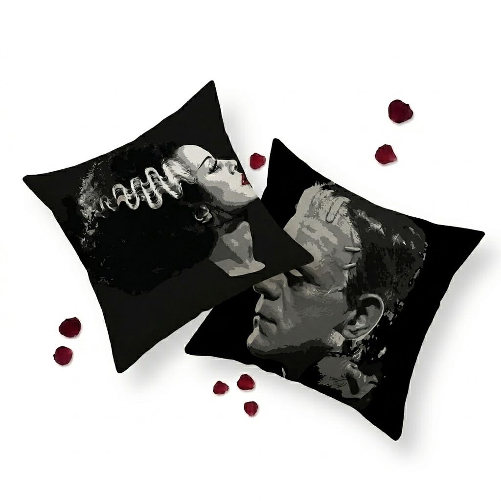 PRK 14 Cushion Covers 2 pcs Halloween Gothic Pillow Throws Monsters for Livingroom Bedroom Couples Sofa Horror Scary Pillowcase Set 45 x 45cm