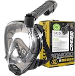 CRESSI dal 1946-Komodo Full Face Maschera Integrale Dry da Snorkeling Visione a 180°-CO2 Sicuro-Silicone 100% Anti Appannamento-Snorkel Laterale-Cinghie Elastiche Regolabili-Nero/Nero-M/L