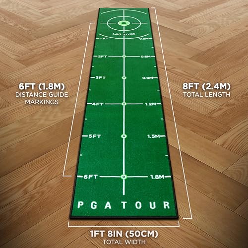 PGA Tour 8ft Deluxe Golf Putting Matte Indoor Golf Matte Mit Trainingsanleitung 6ft Putting-Bereich, Grün, Tragbare Tragetasche Inbegriffen Puttingmatte Golf Indoor