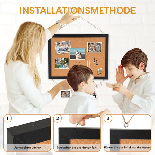 DOLLAR BOSS Pinnwand Kork 30×40cm Korkwand Pinnwand Klein Korktafel mit Schwarz Rahmen Doppelseitige Pinwand Büro Vision Board Für Zuhause, Küche