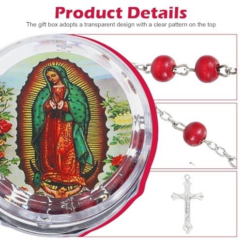 24 Pcs Scented Rosary Necklace Our Lady of Grace Party Favor Catholic Gifts with Box Saint Jude Rosary Beads Necklace for Funeral Baptism First Communion Party (Red)3