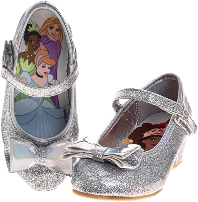 Disney Shoes - Girls Mary Jane Flat Pump Strap with Bow - Kids Character Princess Dress up Costume Flower School Party Flats Slip on - Toddler/Little Kid