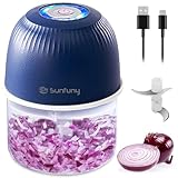 Mini Food Processor Cordless, 250ml Small Garlic Chopper Onion Mincer, Battery USB Rechargeable Electric Food Chopper Wireless, Portable Vegetable Meat Blender Kitchen Mixer for Salad, Pet Food (Blue)