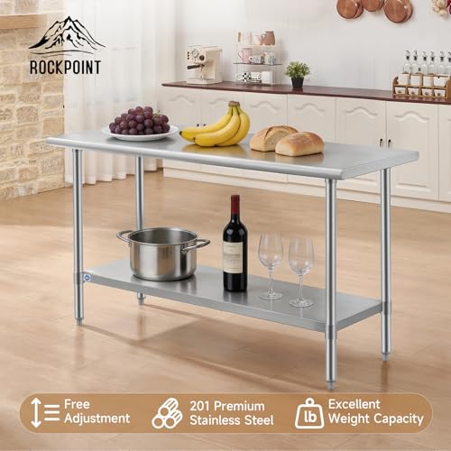 Image of ROCKPOINT All Stainless Steel Table for Perp & Work 24x60 Inch,Commercial Heavy Duty Workbench with Stainless Legs & Adjustable Undershelf, 850 lb Capacity for Restaurant,Home and Outdoor Kitchens