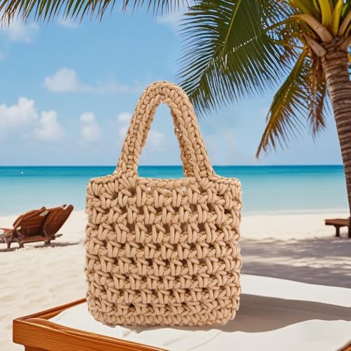 Image of Naimo Straw Beach Bag Woven Rattan Shoulder Bag Fishing Net Handbag Cotton Rope Tote Summer Crochet Hobo Bag