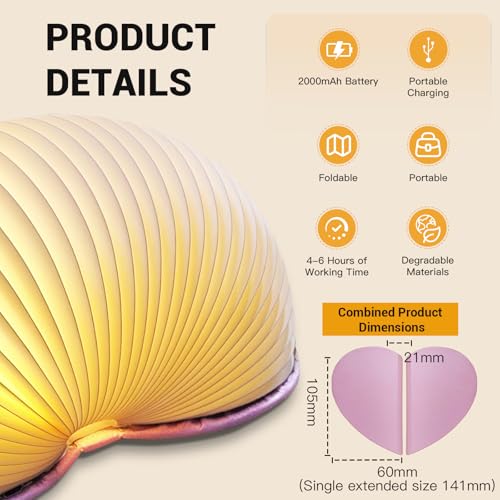 Image of JTT Folding Book Lamp, 2Pack Book Light Gifts Cool Novelty LED Night Light, Heart Lights 4 Colors White /Yellow /Warm Yellow and Changing Led Lights,Paper Lamp for Home & Library Decor Holiday Gifts