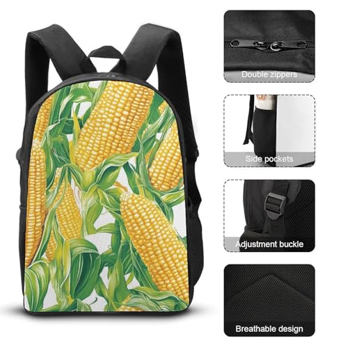 Yellow Corn Cobs Classic Backpack Lunch Bag Pencil Case 3 Piece Set Travel Daypack3