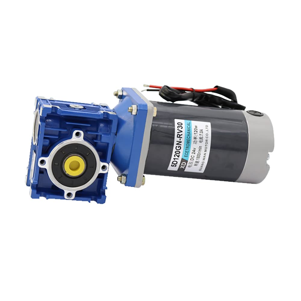 Motor Reductor de Engranaje Helicoidal RV30 120W 12V 24V CC, Motorreductor de CC Autoengranaje Rotación Del Eje de Bloqueo único CW CCW Velocidad Ajustable (24V 105RPM)