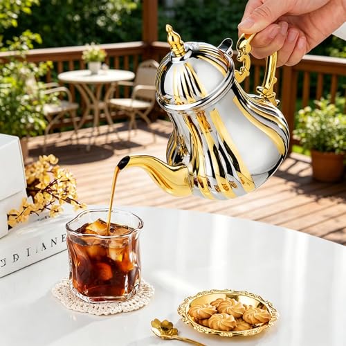 Cafetera árabe de acero inoxidable con asa ancha para servicio de té 5