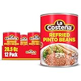 La Costeña Refried Pinto Beans - Ready-to-Eat Canned Refried Beans for Mexican Food, Mexican Rice, Nacho Bean Dip, Bean Burrito, Carne Asada, Fajita & Taco Seasoning - 20.5oz, 12 Pack Canned Food