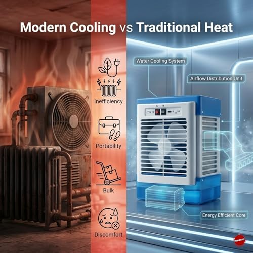 Image of DRUMSTONE Personal Air Cooler with Water Tank for Home, Office & Bedroom | Portable Evaporative Air Cooler | Energy Efficient Mini Desert Cooler | Lightweight Personal Room Cooler