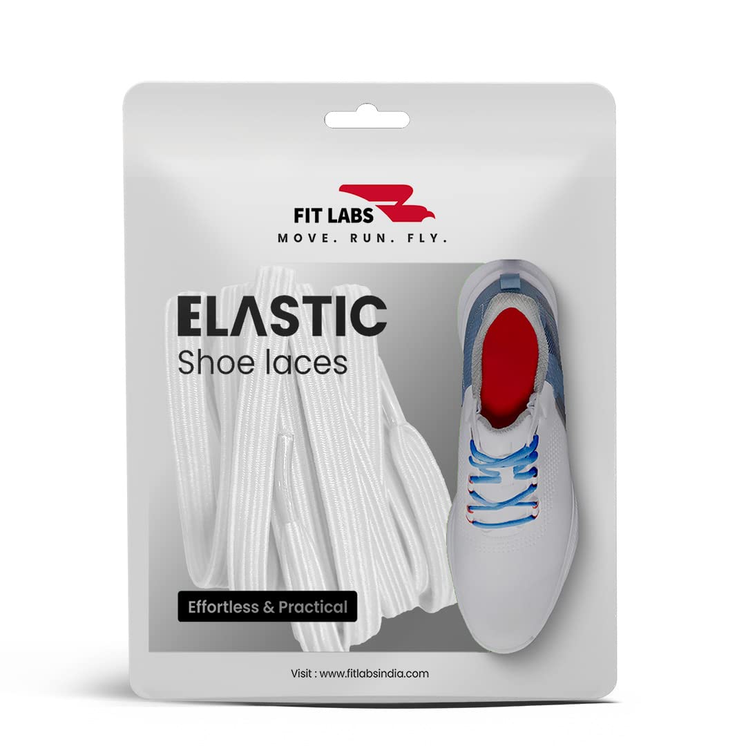Fit LabsFit Labs No Tie Shoelaces for Kids and Adult - Elastic Flat Shoelaces for Sneakers, Boots, Board Shoes, Casual Shoes - One Size Fits All - Pack of 1 Pair (White)