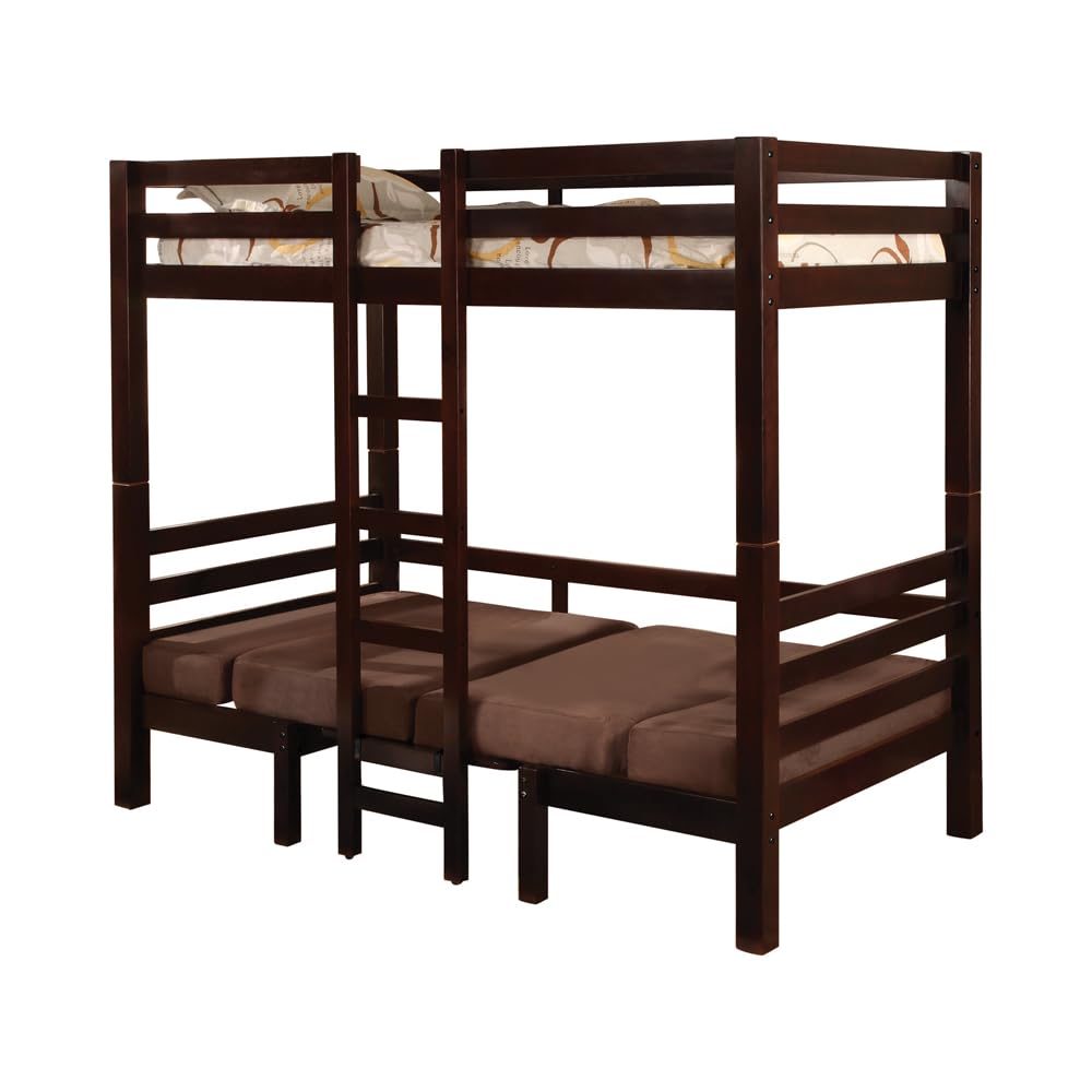 Coaster Home Furnishings Joaquin Transitional Wood Twin Over Twin Size Convertible Bunk Bed Frame with Ladder and Guardrails Fully Slatted Mattress Ready Foundation Medium Brown 460263