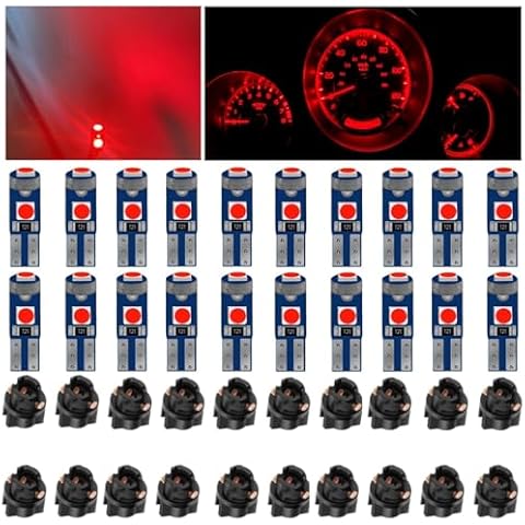 Led Bulb Dash Lights Super Red Bright, T5 74 37 LED Bulb with Twist Lock Socket PC74 PC37, for Car Dashboard Bulb Air Conditioning Light Clock Light Instrument Led Bulb 40pcs Cover