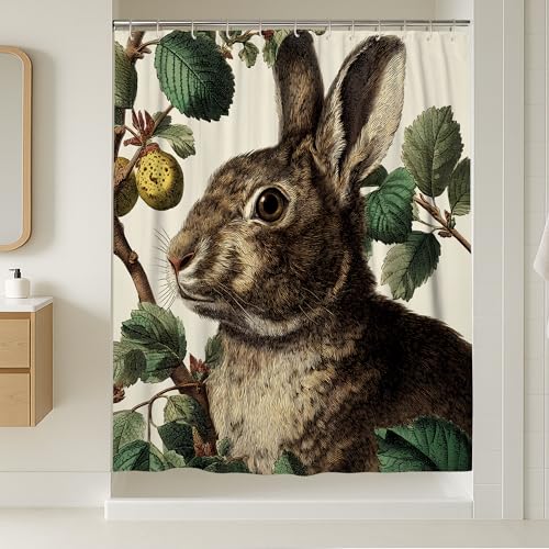 Rideau de douche extra long 183x243 cm imperméable marron motif lapin