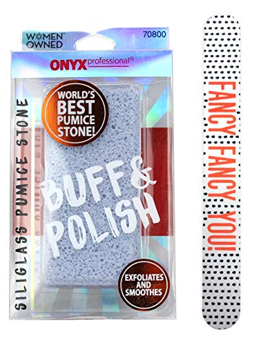 Onyx Professional 100% Siliglass Double Sided Pumice Stone with 7 Inch Nail File